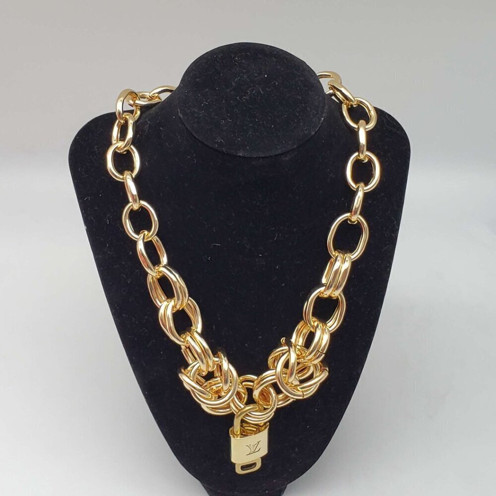 Authentic Louis Vuitton Lock and Key Gold Color with Gold Plated Chain Necklace
